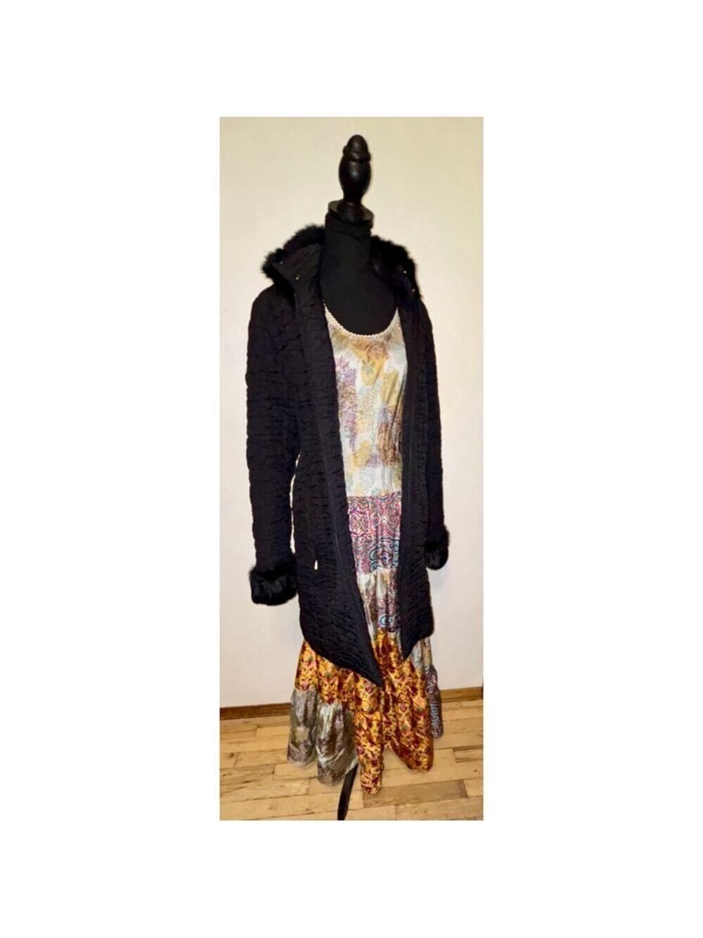 Vintage OMÓN Retro Penny Lane Lux Rabbit Fur Collar Quilted Fitted Trench Sz Sm